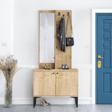 Hall Tree 35.4'' Wide With Mirror, Cabinet And 6 Hooks