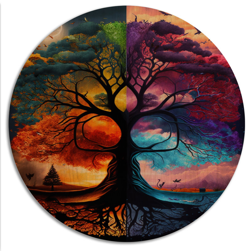 Arbre de vie, jour et nuit II - impression de forêt sur bois, H 29 po x l 29 po x P 1 po