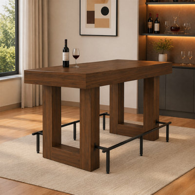 Industrial 62.99" Bar Table with Foldable Metal Footrests