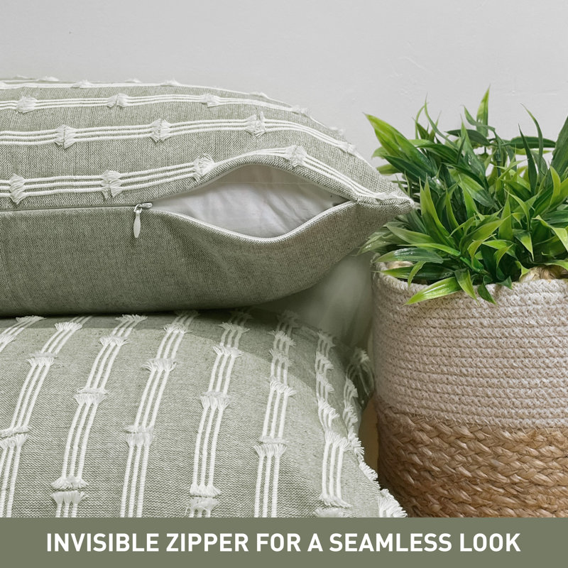 Sage Green and White Cotton Polyester Lumbar Pillow Covers Set of 2