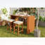 Ensemble de bar extérieur 5 pièces, table de salle à manger en bois de patio et quatre tabourets avec coussins pour la cour, le bord de la piscine et le balcon