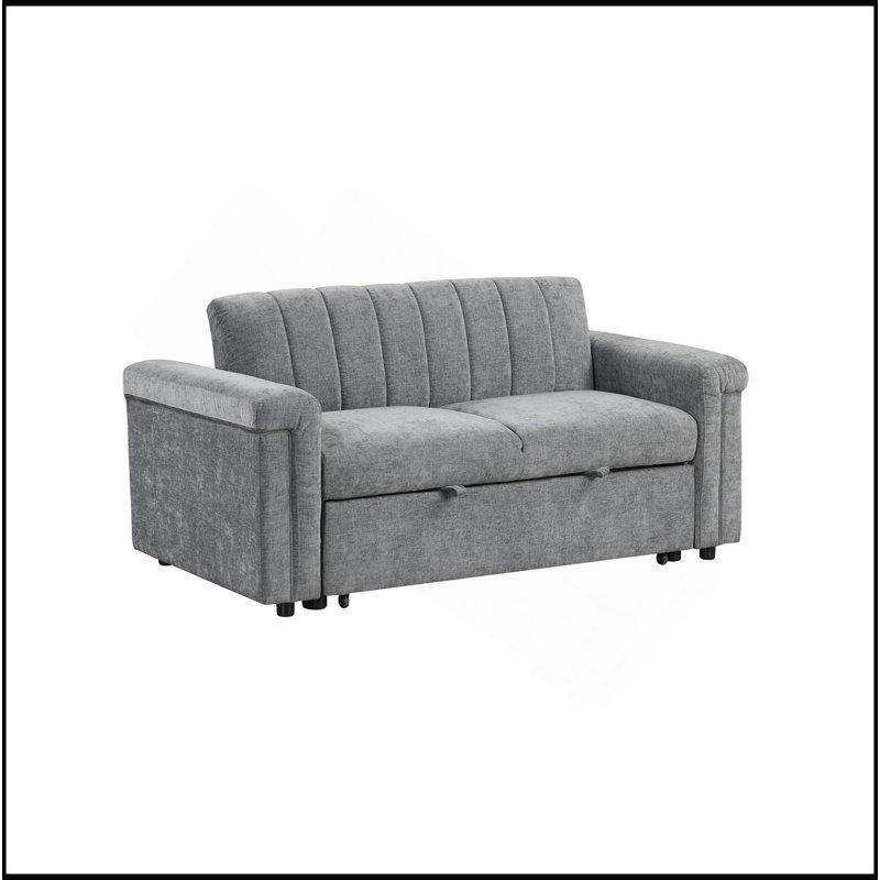 Canapé-lit convertible à coussins moelleux pour deux personnes, Gris, 31.5" x 63" W x 35" D