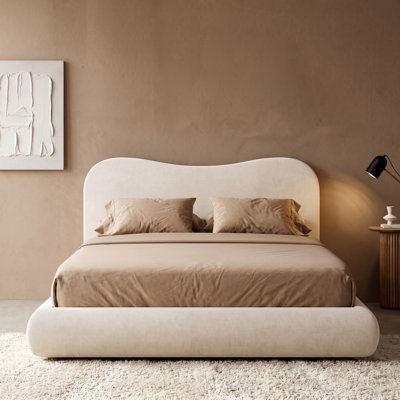  AirFrame Full Size Upholstered Bed Frame with Camelback Headboard, 360° Soft Foam Surround, Cloud-Like Comfort, Low Profile Design, No Box Spring Required, Beige Chenille