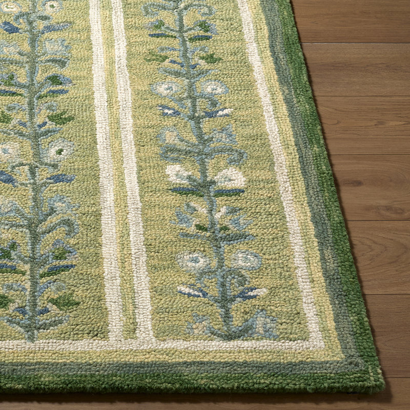 Moroccan Wool Hand Tufted Area Rug, Emerald/Sage/Ivory/Sky Blue/Olive, Rectangle 200 x 275 cm