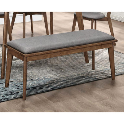 Banc de salle à manger avec rembourrage en tissu gris et structure en tissu de noyer naturel, aspect Mid-Century