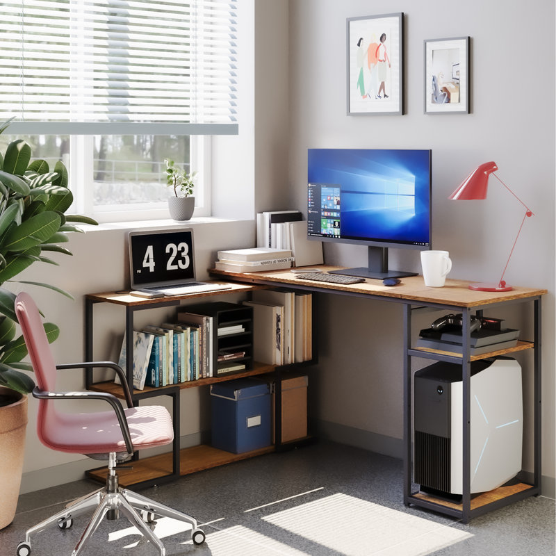 Krimhilde 135.5Cm W L-Shaped Computer Desk, Brown