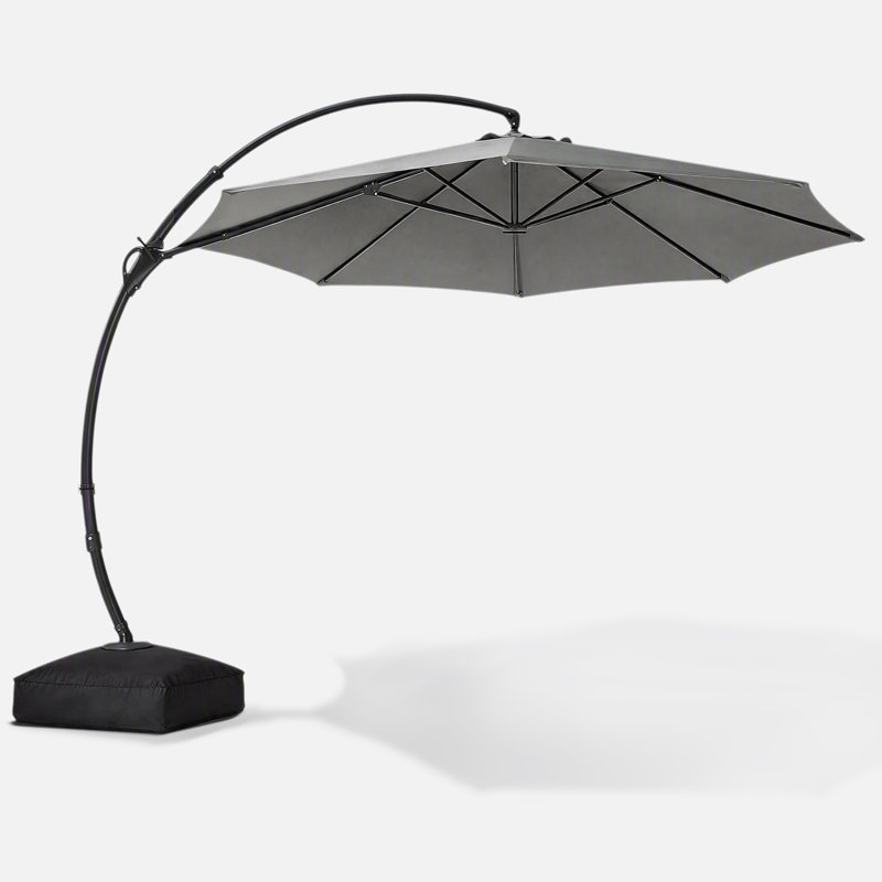 Parasol déporté incurvé de 3,65 m (12 pi) avec base, sacs de lestage et housse, pour terrasse et jardin., 12 pi, Gris