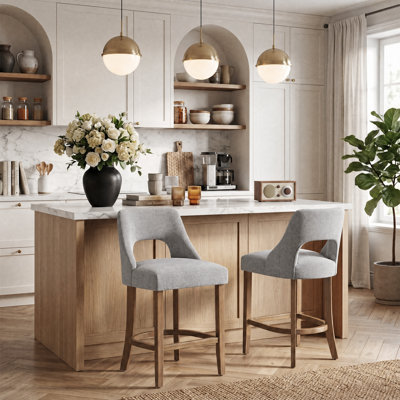Arlette 26" Modern Upholstered Counter Height Bar Stools with Wood Legs for Kitchen Island Dining Room