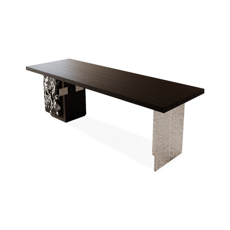 Black Rectangular Solid + Manufactured Wood + Acrylic desk, 29.53" H x 78.74" W x 23.62" D, Right Hand Return