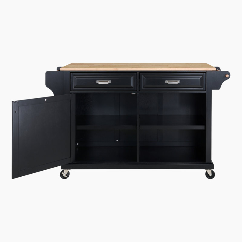 Zykera Solid Wood Kitchen Island with Drop Leaf, Greenguard Gold Certified, Black