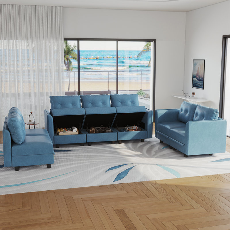 Canapé modulaire modulaire 2 pièces Zendajas, Mélange de polyester bleu ciel