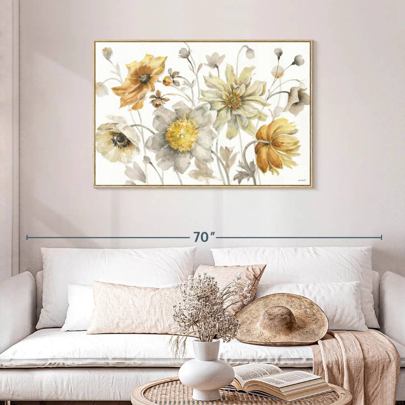 Champs d'or I, Cadre flottant en bois naturel, 43 po x 29 po