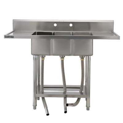 Évier utilitaire autoportant en acier inoxydable 54 po x 20 po x 43 po, double cuve avec plateforme gauche et robinet escamotable, évier de garage pour atelier, salle de bricolage, toilettage pour animaux de compagnie, surface facile à nettoyer