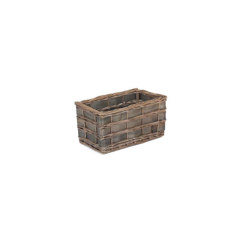 Wicker Scandi Style Storage Basket, Grey Wash, 17cm H x 33cm W x 21cm D