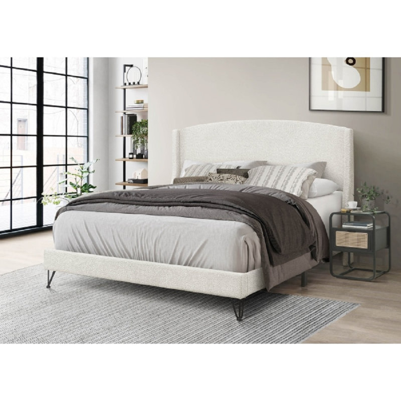 Structure de lit double tapissier Boucle, Double, Beige