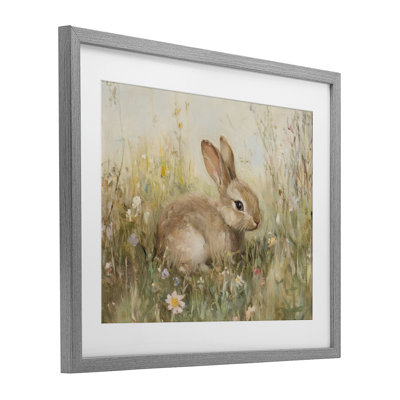 «Brown Bunny in Flower Meadow», reproduction d'art sous verre encadrée par Petal Prints Design
