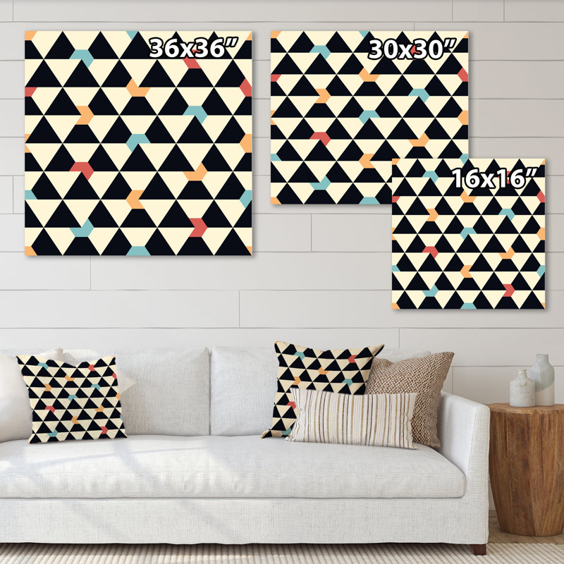 «Black and Beige Retro Geometrics I», impression sur toile, H 30 po x l 30 po, Toile tendue