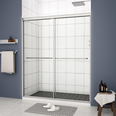 Bypass Shower Sliding Door - 1/4" Tempered Glass, Chromed, 44-48"X70", Easy Install, Leak Feature Door, Bathroom, Sliding, Collision, Setup