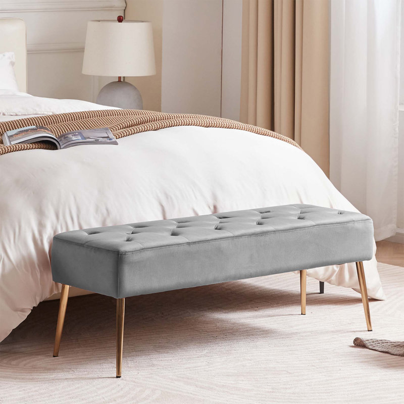 Velvet Upholstered Bench, Grey