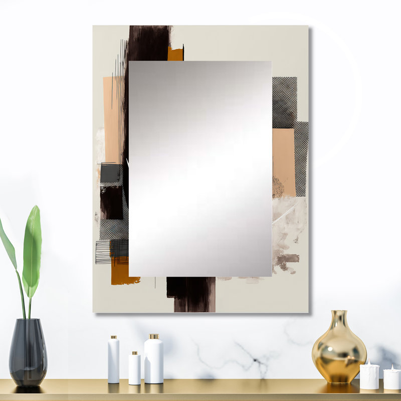 Warm Watercolor Abstract II - Abstract Decorative Mirror, Black Large Wall Mirror, Printed Metal Art, 32" x 24"