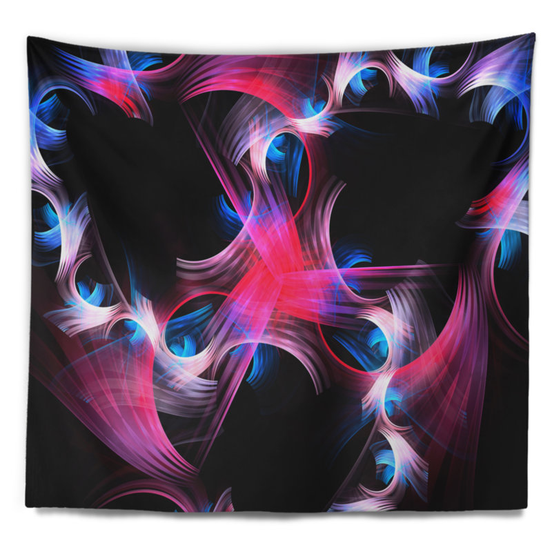 Tapisserie florale mauve à motif floral bleu fractal, H 32 po x l 39 po