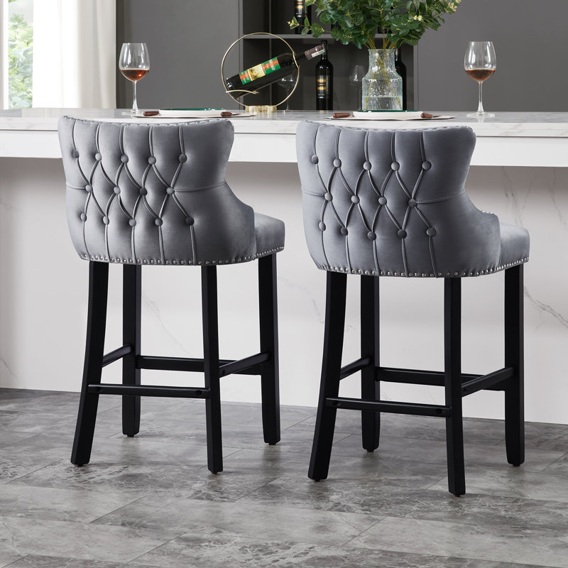 Tabourets de bar rembourrés en velours Lendell, Gris