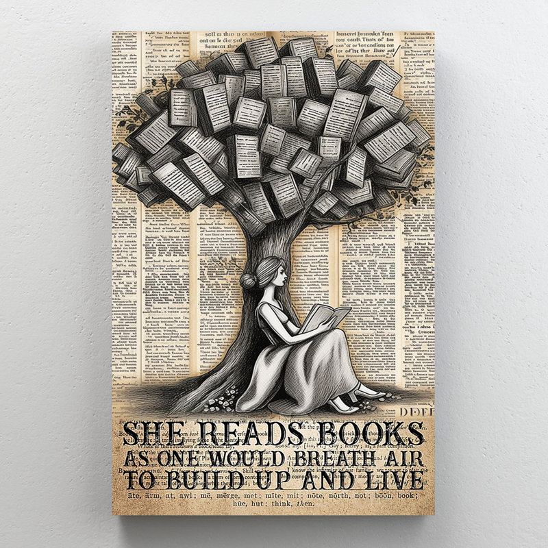 Elle lit des livres sur toile, impression, H 36 po x l 24 po x P 1,25 po