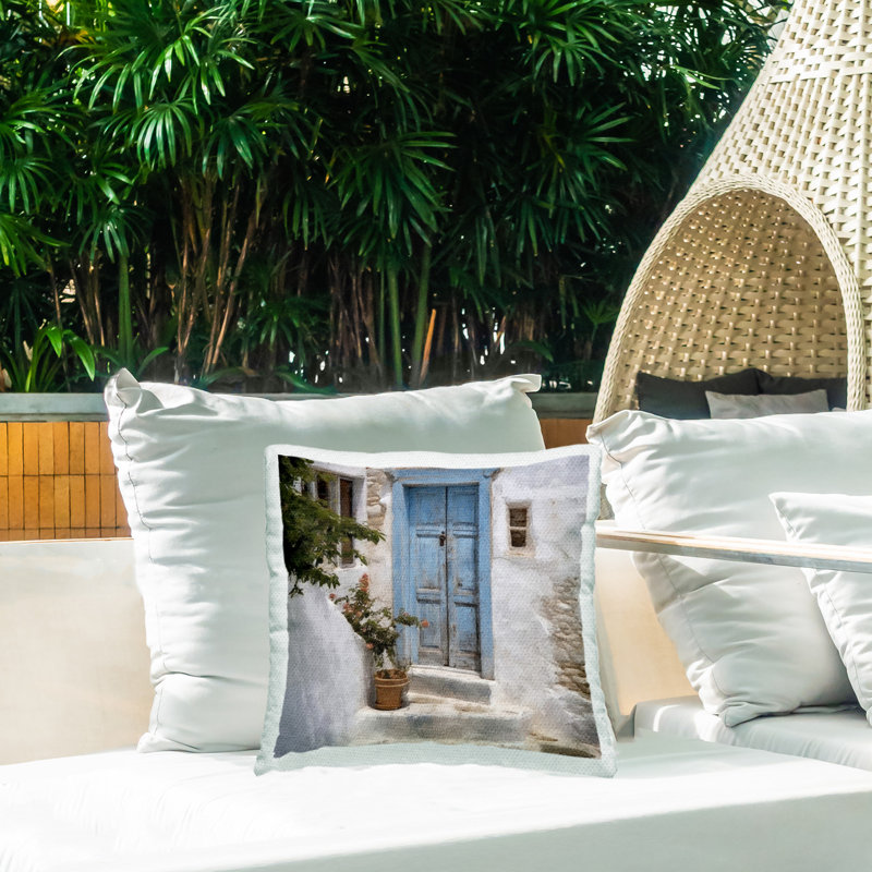 Coussin décoratif d'extérieur imprimé bleu grec par RileyB