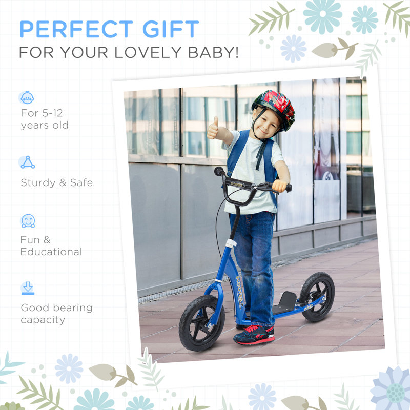 Blue Adjustable Height Kids Kick Scooter with Big Wheels