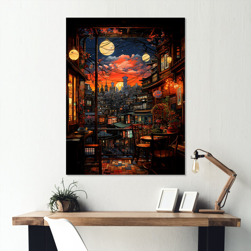Vue de la fenêtre de montagne du Japon, art mural japonais en métal, H 20 po x l 12 po x P 1 po