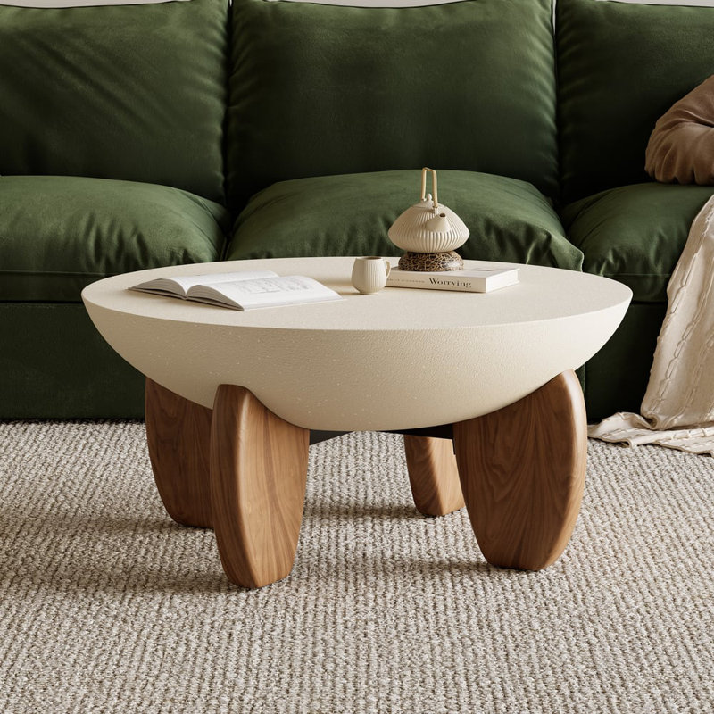 Table basse moderne avec pieds en bois, Bois beige