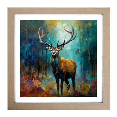 Stag In A Forest No.1 - Single Picture Frame Print on Wood