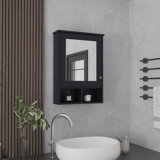 Bathroom Mirror Cabinet with Three Hidden Shelves and Two Open Shelves