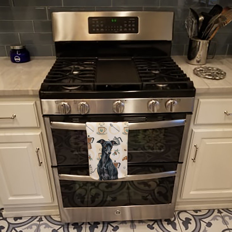 Black Italian Greyhound Coffee Bar Kitchen Towel, Black Italian Greyhound