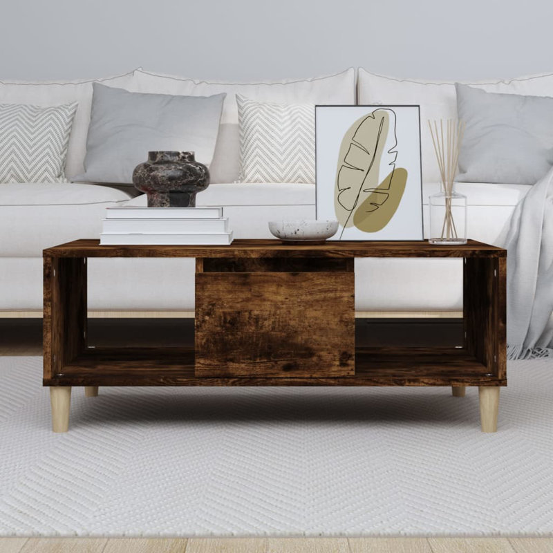 Huntoon Four Leg Coffee Table with Storage, Smoked Oak