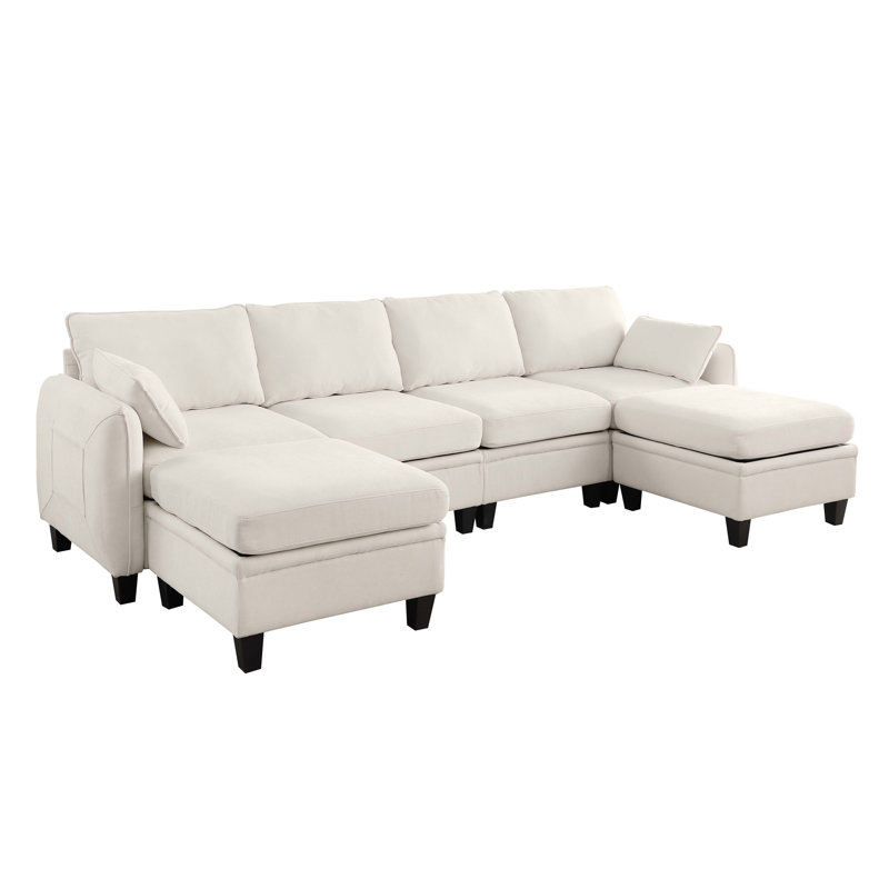 109 Inch Beige Chenille Modular Sectional Sofa, L-Shaped Cloud Couch With Storage Ottoman, Versatile And Comfortable Living Room Furniture