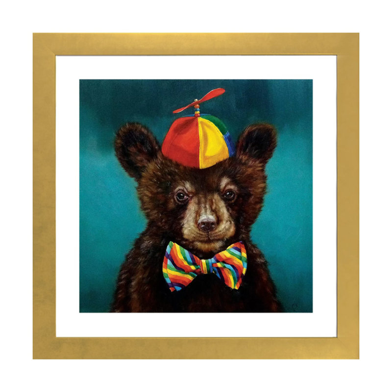 Art encadré d'un bébé ours, Papier encadré doré, H 16 po x l 16 po x p 1 po