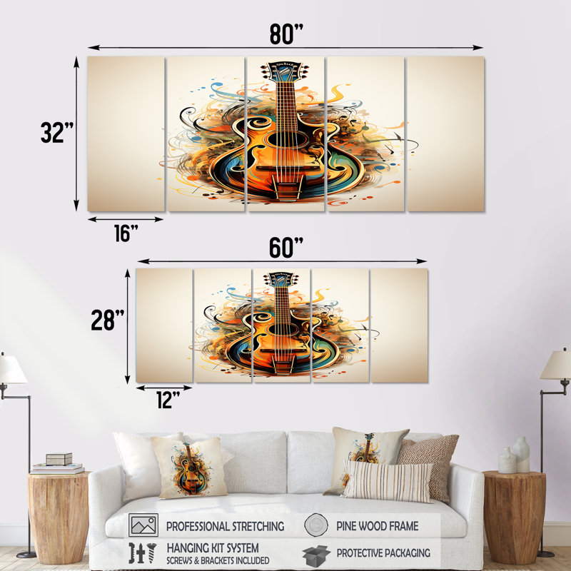 «Otelia - Music», art mural sur toile, 5 pièces, H 28 po x l 60 po