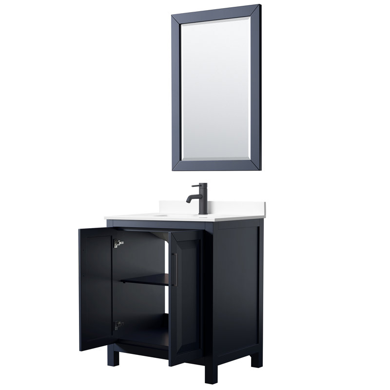 Daria 30'' W Single Vanity, White Cultured Marble, Dark Blue, Brushed Gold