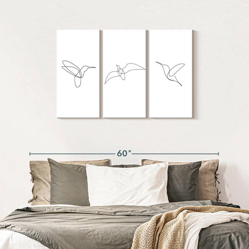 Ligne de colibris sur toile, ensemble de 3 pièces, H 28 po x l 45 po x P 1,25 po
