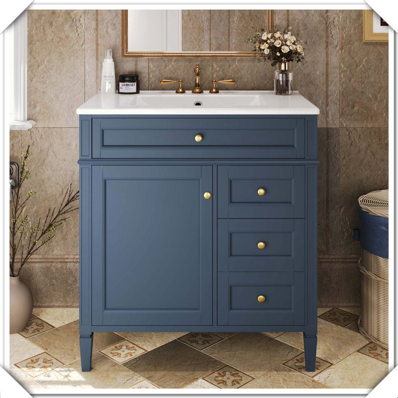 Meuble-lavabo moderne simple avec tiroirs supérieurs, Bleu