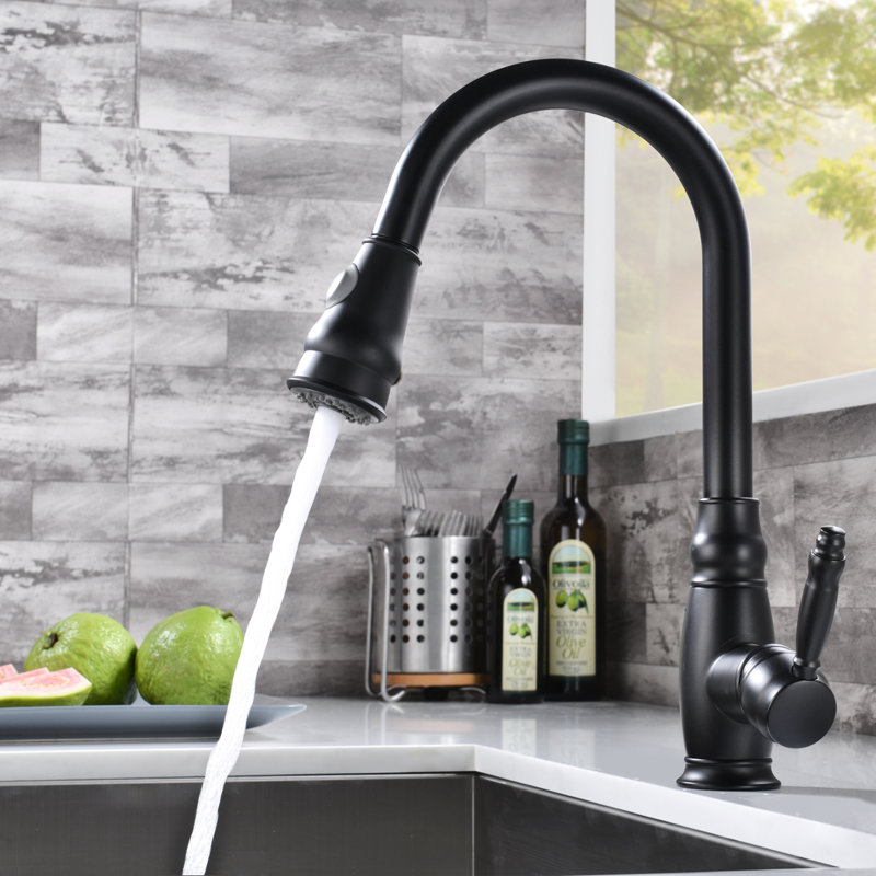 Single Lever Kitchen Faucet With Pull-Down - Black, Modern Style For Easy Operation And Versatile Water Supply Black Style, Handle Use