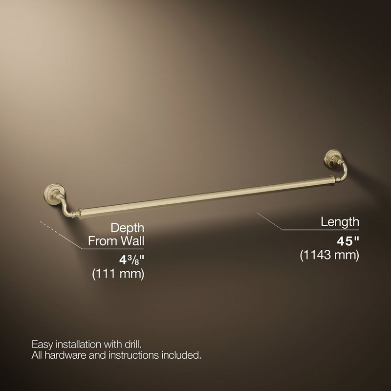 Barre d'appui Kohler Artifacts, L 42 po, Or riche de style français