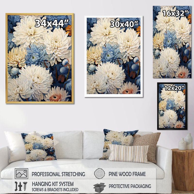 Minimalisme mamans en beige et bleu pâle sur toile, Cadre doré simple, H 32 po x l 24 po x P 1 po