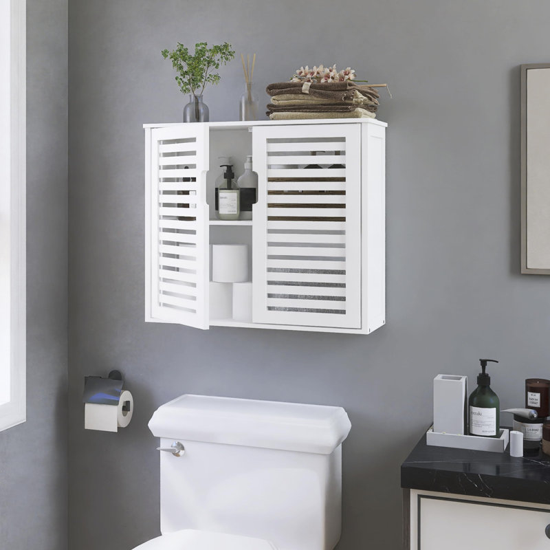 Bamboo Wall Mounted Required Bathroom Cabinet, White