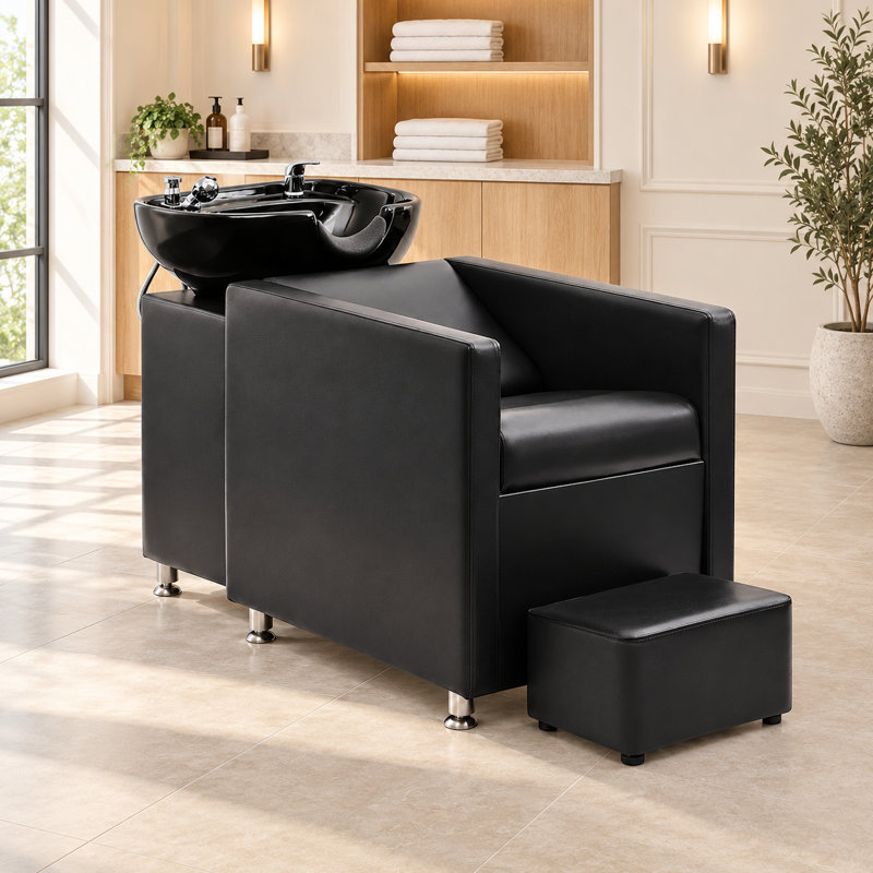 Fauteuil de shampoing haut de gamme, bac à shampoing et ensemble fauteuil pour salon de coiffure, fauteuil de shampoing professionnel avec coussin et éponges à mémoire de forme