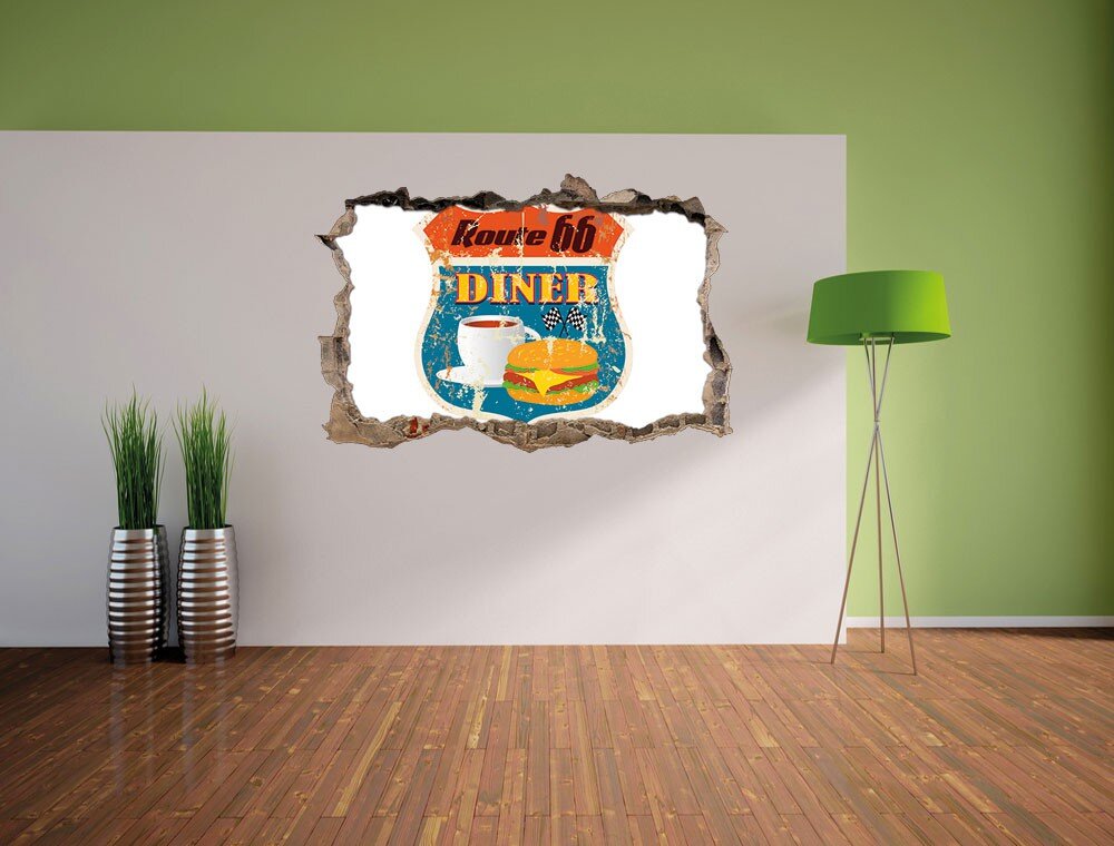 Wandtattoo Abgenutztes Route 66 Schild mit Diner