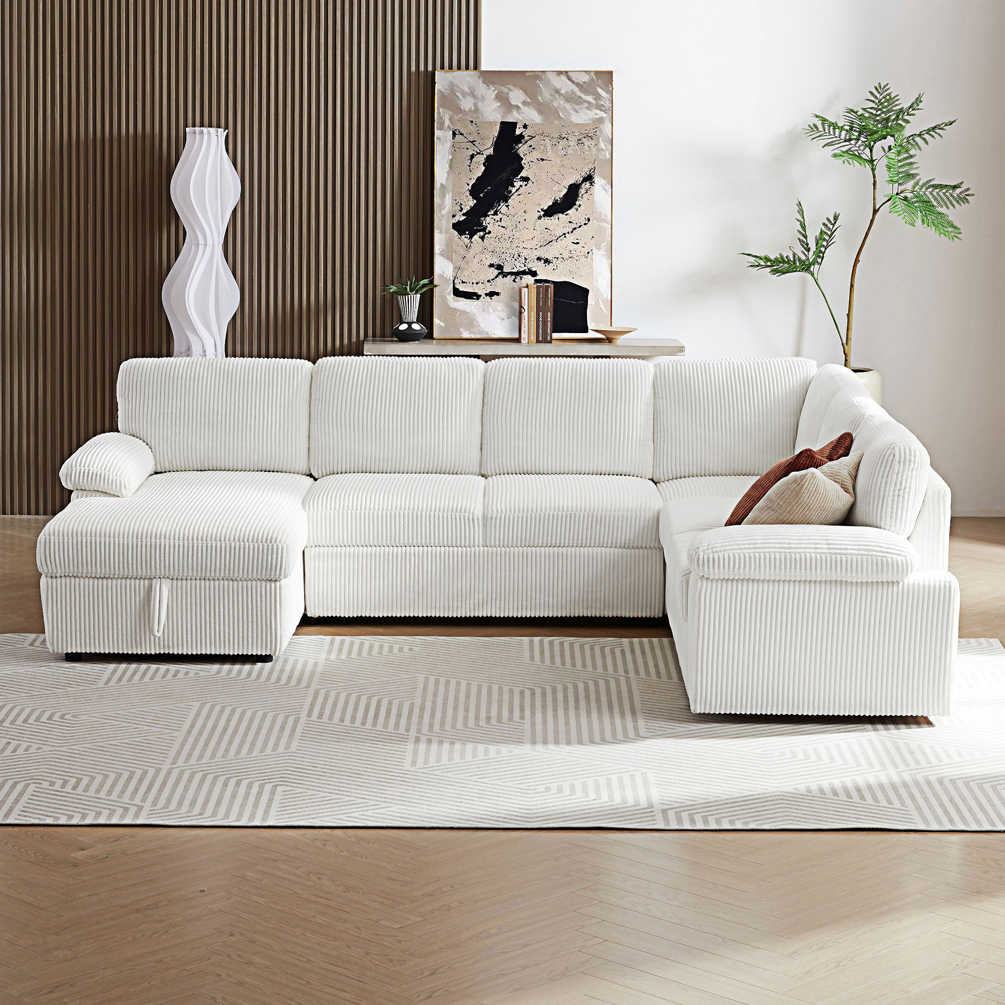 Canapé U Modulaire Cloud Luxueux Pour Salon, Assise Profonde Convertible Avec Ottoman Chenille Brun Clair 97433160