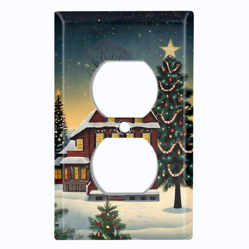 Couvercle de plaque d'interrupteur en métal; Recto-verso standard US 1 bande - Ville festive, Prise double # 8