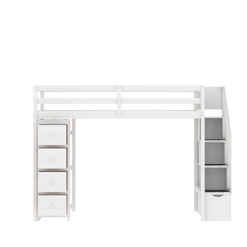 Gerld Kids Twin Loft Bed with Drawers, White